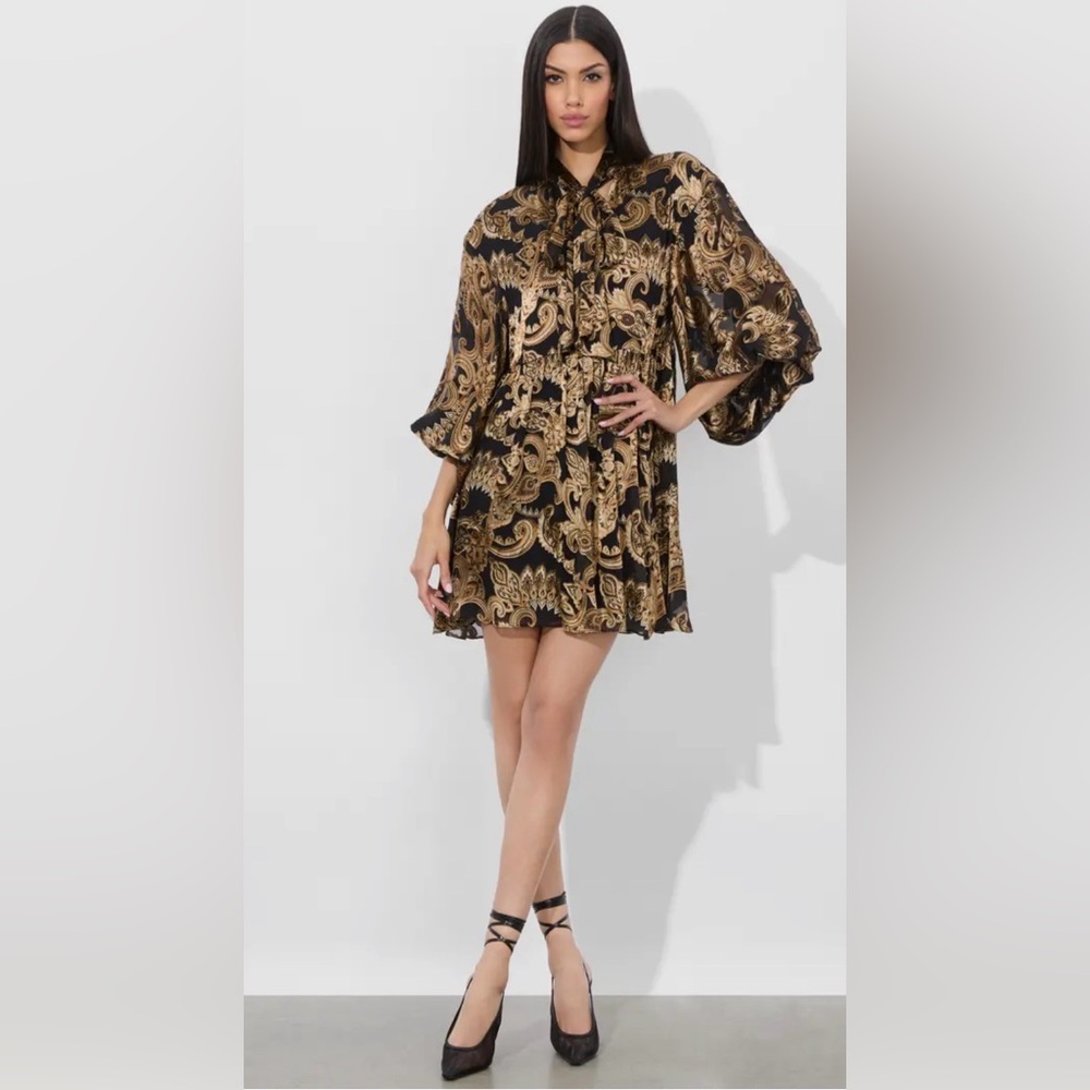 Opal Tie Neck Long Sleeve Minidress